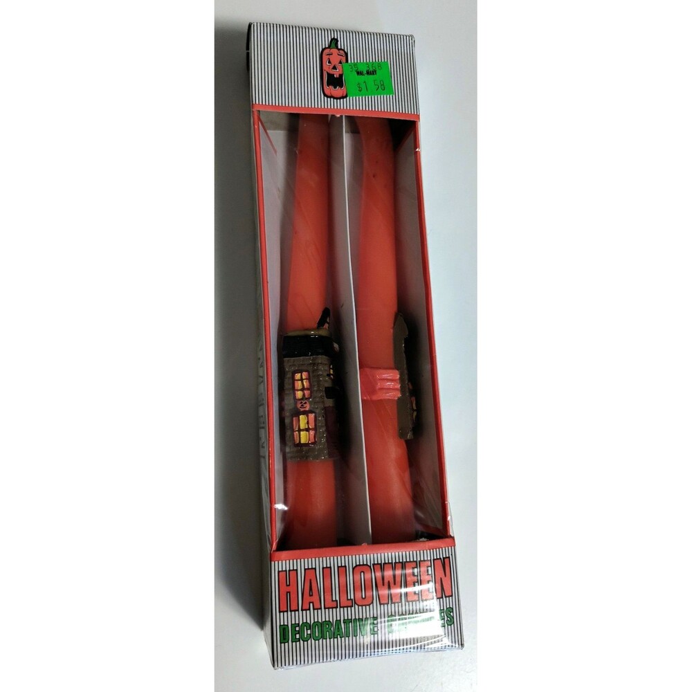 Halloween haunted house Orange Wax Taper/Dinner Candles, 2 Pack vintage NEW,NOS
